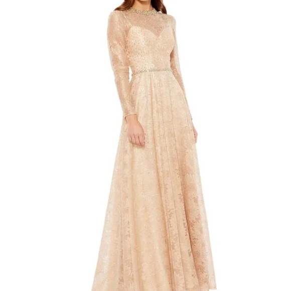 NEW Mac Duggal Long Sleeve Floral Sequin Lace A-Line Gown Size 6 - Picture 1 of 4